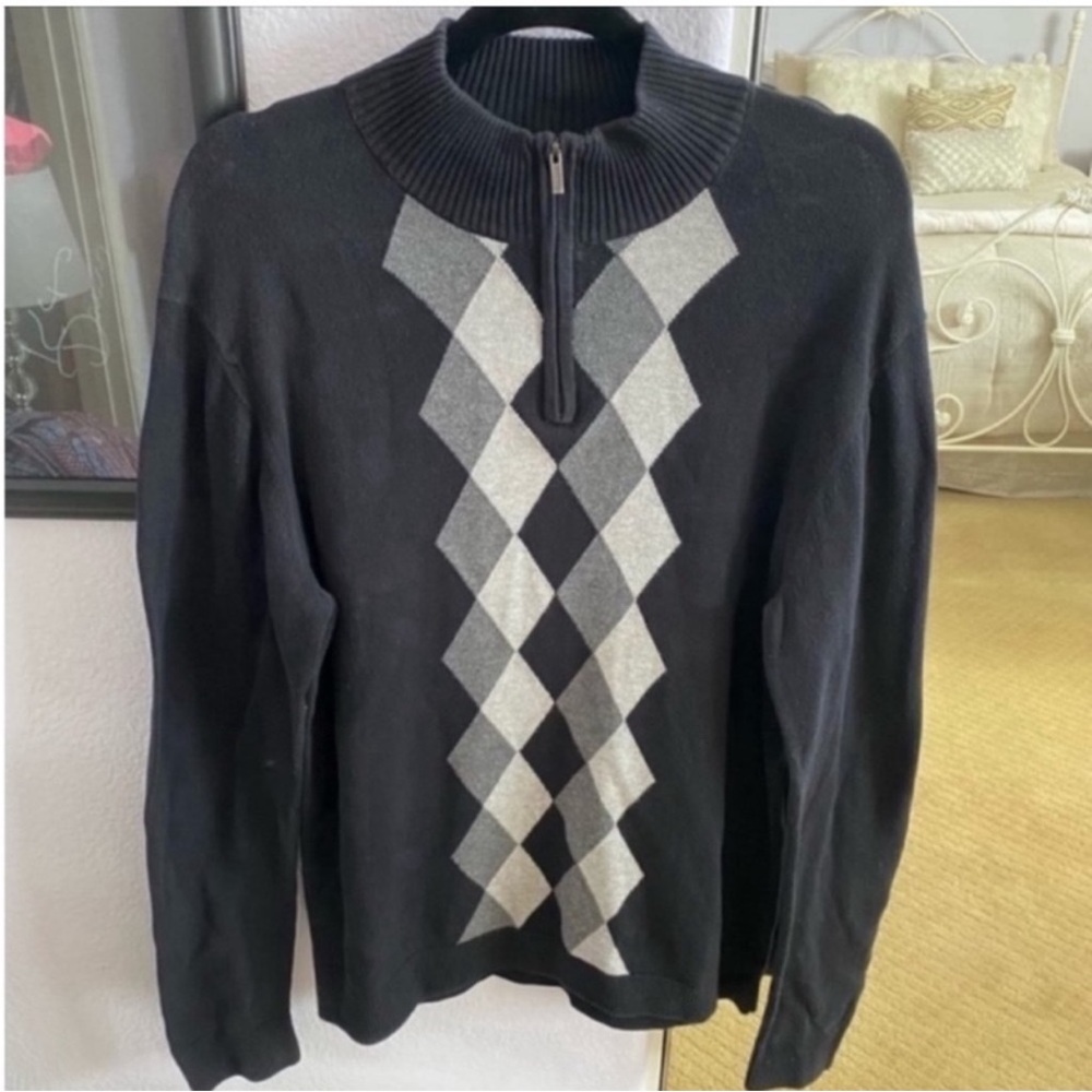Men’s Black Alfani Formal Long Sleeve Half Zip Sweater Size Medium
